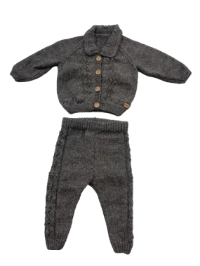 0-3M Grey Alpaca Cardigan   Pants Set | Ida & Ish