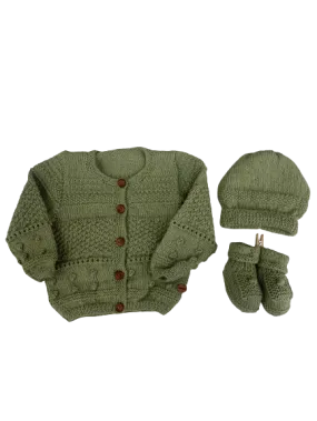 0-6M Pistachio Alpaca  Cardigan   Hat   Booties Set | Ida & Ish