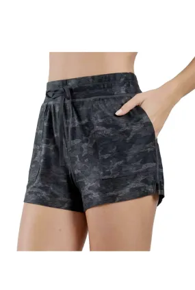 90 Degree By Reflex Women's Black Camo Soft Drawstring Casual Lounge Shorts