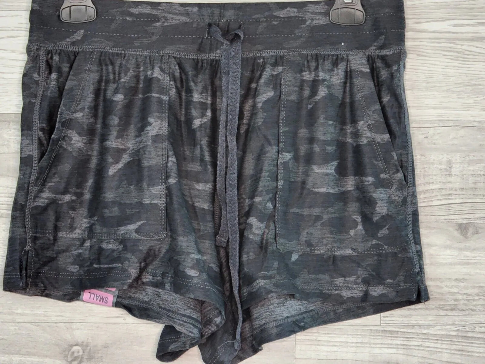 90 Degree By Reflex Women's Black Camo Soft Drawstring Casual Lounge Shorts