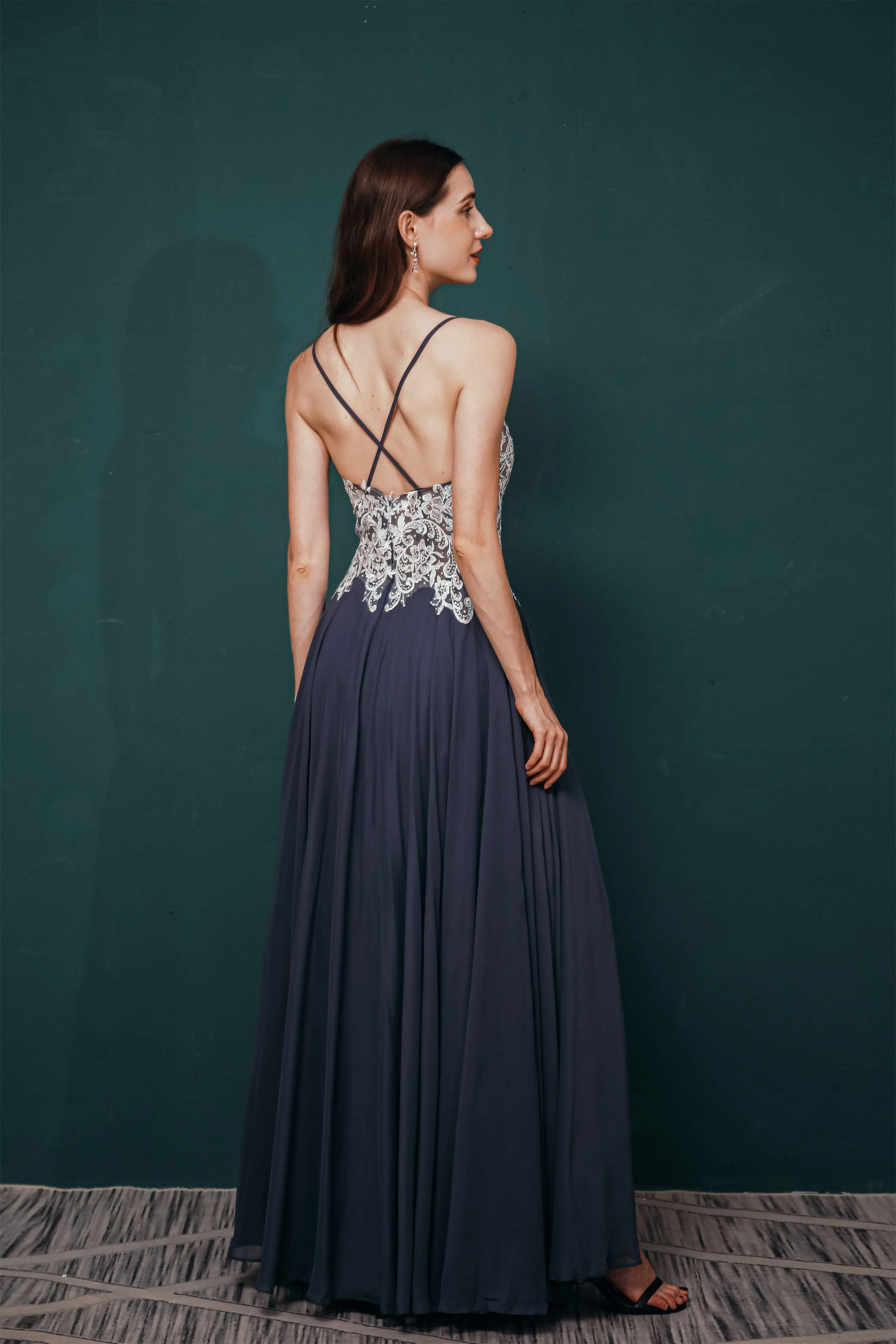 A-line Spaghetti Straps Side Split Long Prom Dresses