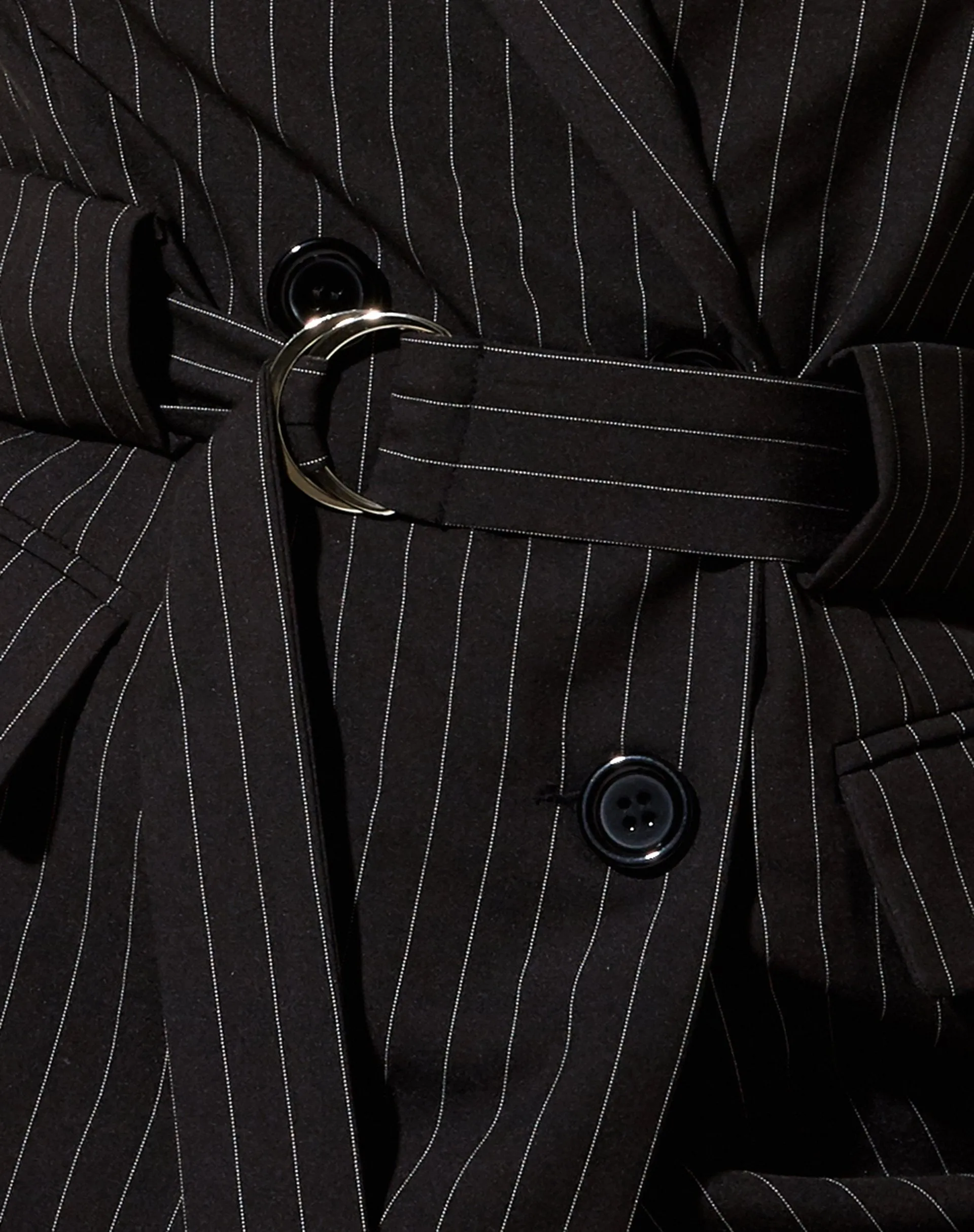 Belted Blazer in Pinstripe Black