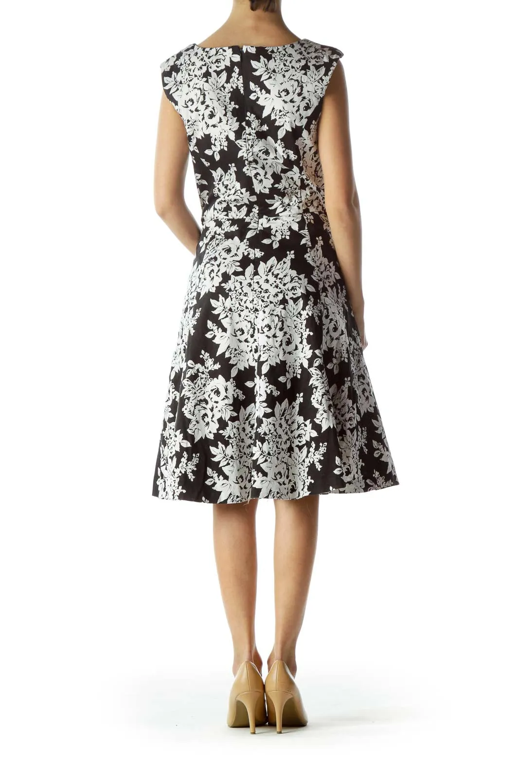 Black and White Floral A-Line Dress