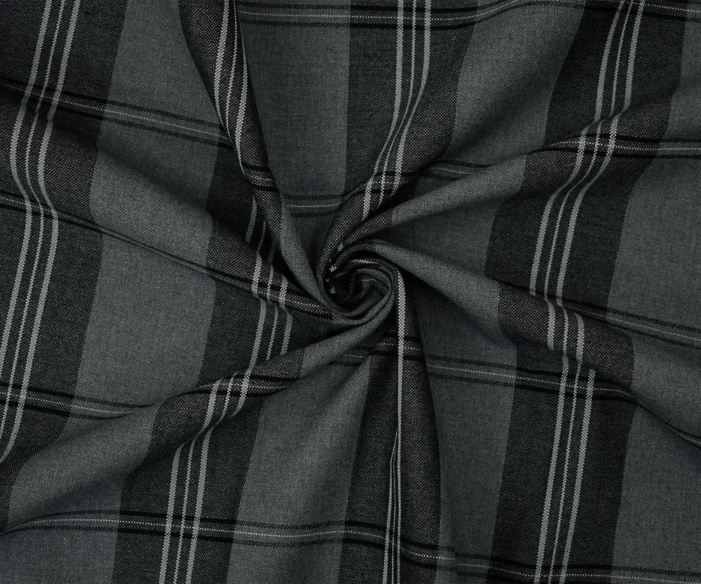 Black-Gray Polyester Wool Blend Plaid Shirting Woven Fabric