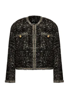 BLACK TWEED WOOL-BLEND CROPPED JACKET