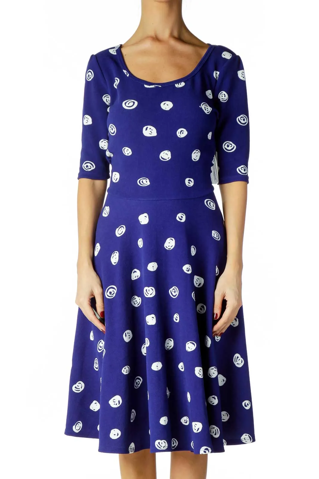 Blue White Print A-Line Dress