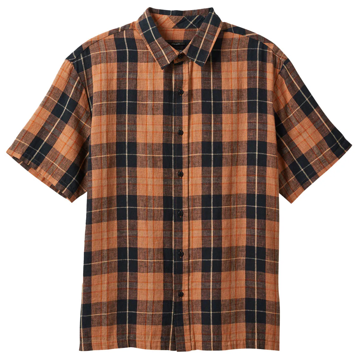 Brixton - Cru Linen Blend Relaxed Woven Shirt Black/Rust Orange