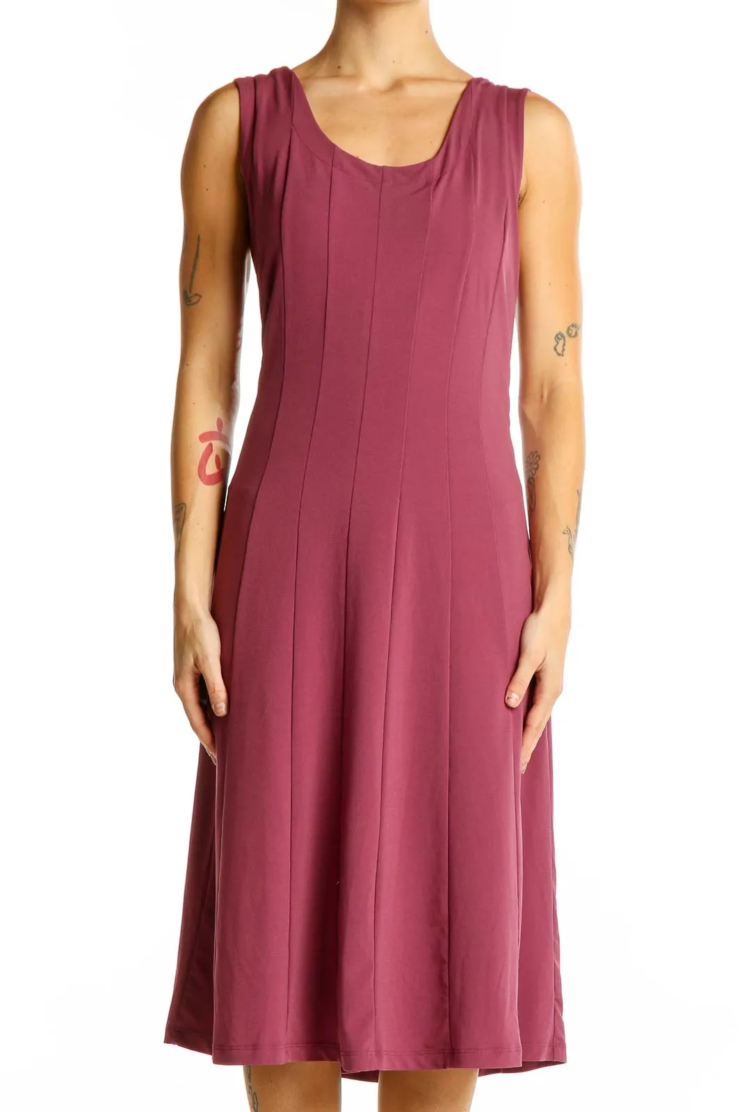 Burgundy Sleeveless A-Line Midi Dress