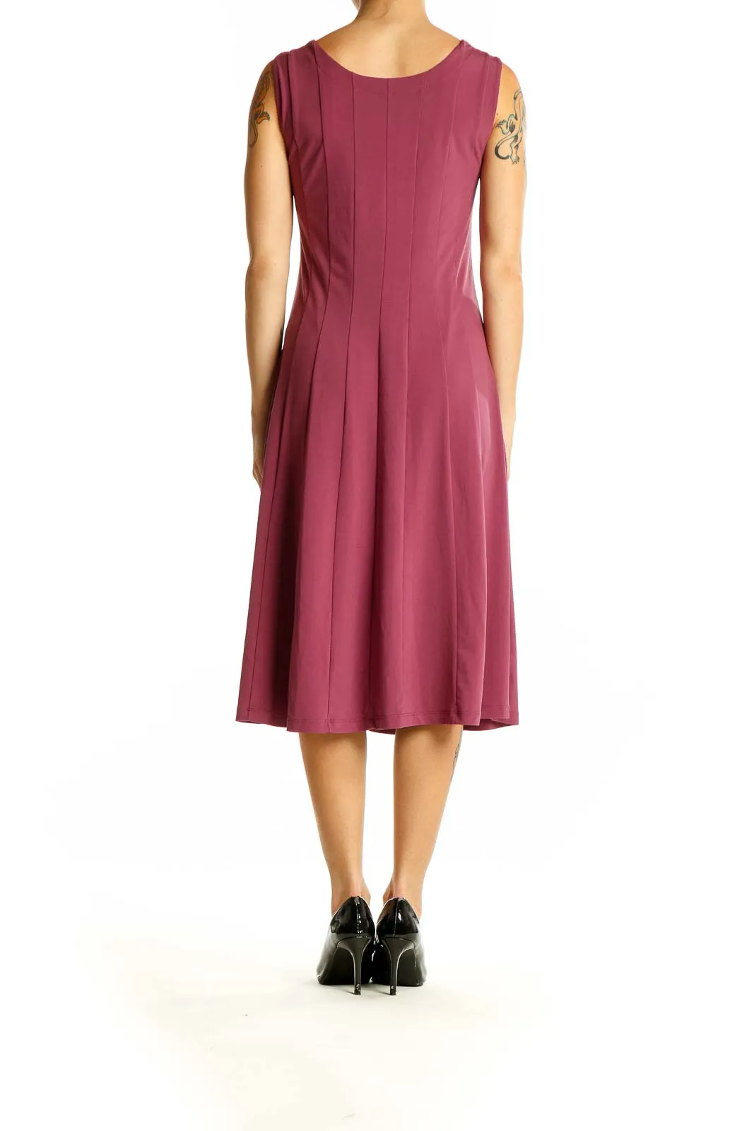 Burgundy Sleeveless A-Line Midi Dress