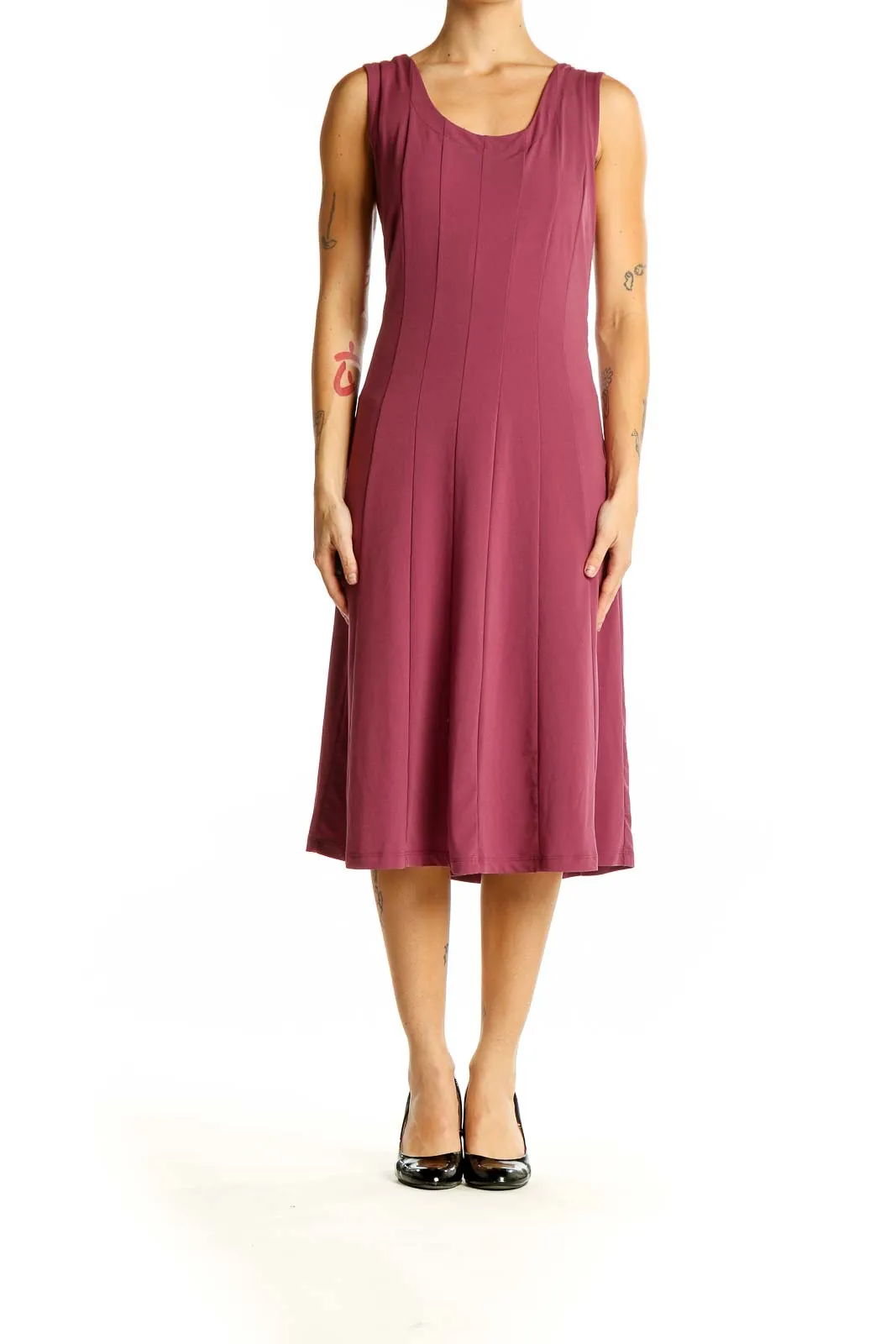 Burgundy Sleeveless A-Line Midi Dress