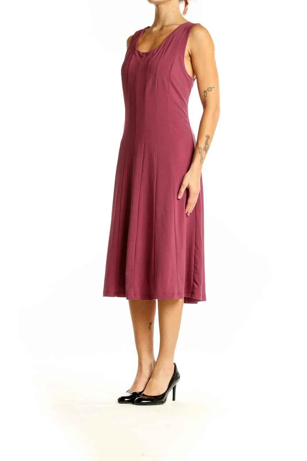 Burgundy Sleeveless A-Line Midi Dress