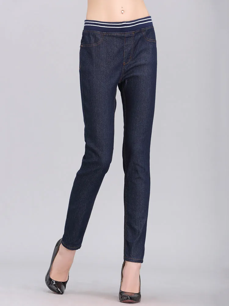 Casual Women High Waist Elastic Pencil Denim Jeans