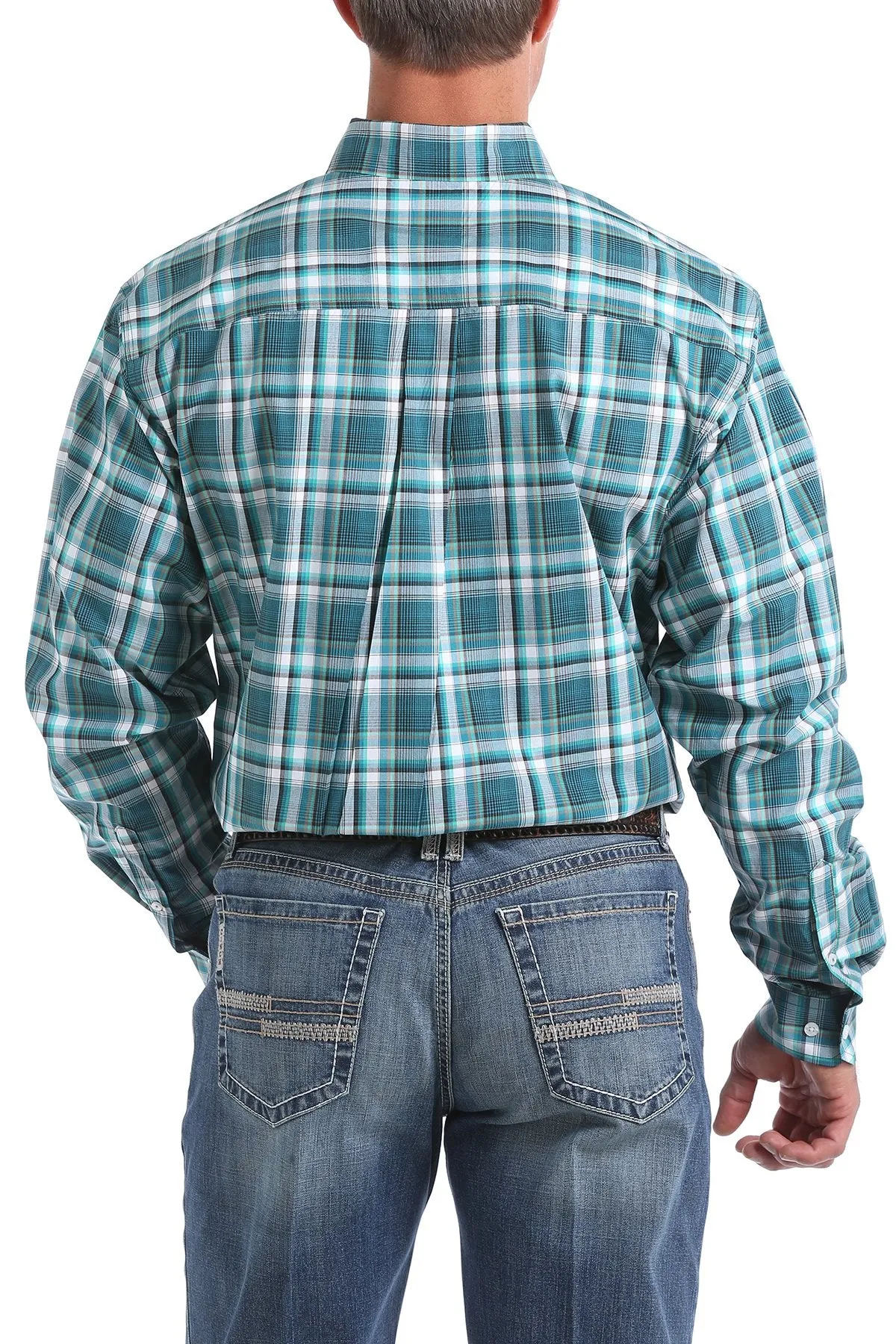 Cinch Men's Green, Khaki and White Plaid Button-Down Western Shirt