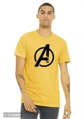 Classic Yellow Polyester Printed Round Neck Tees For Men