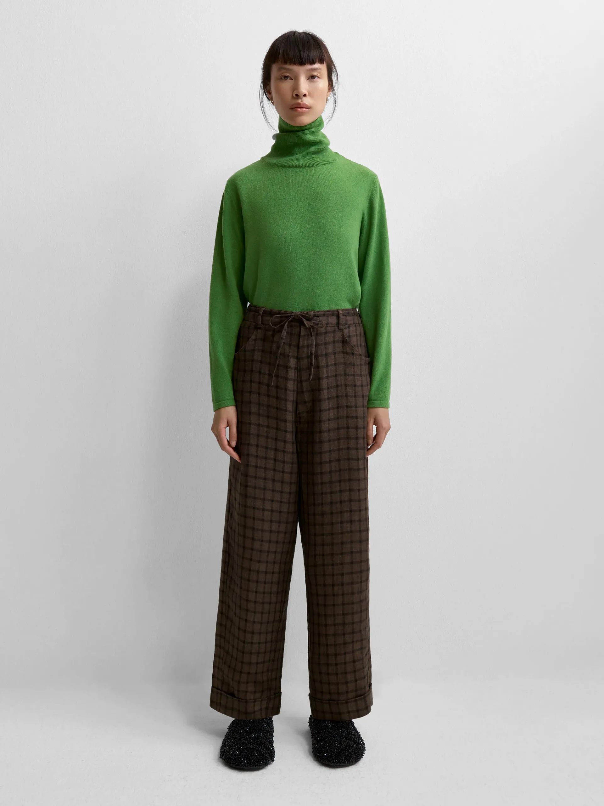 CORDERA Linen Relaxed Checkered Pant