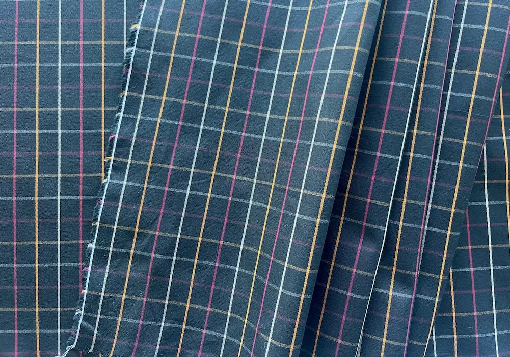 Cranberry, Pearl & Marigold Tattersall Plaid 2-Ply Cotton Shirting (Made in Italy)