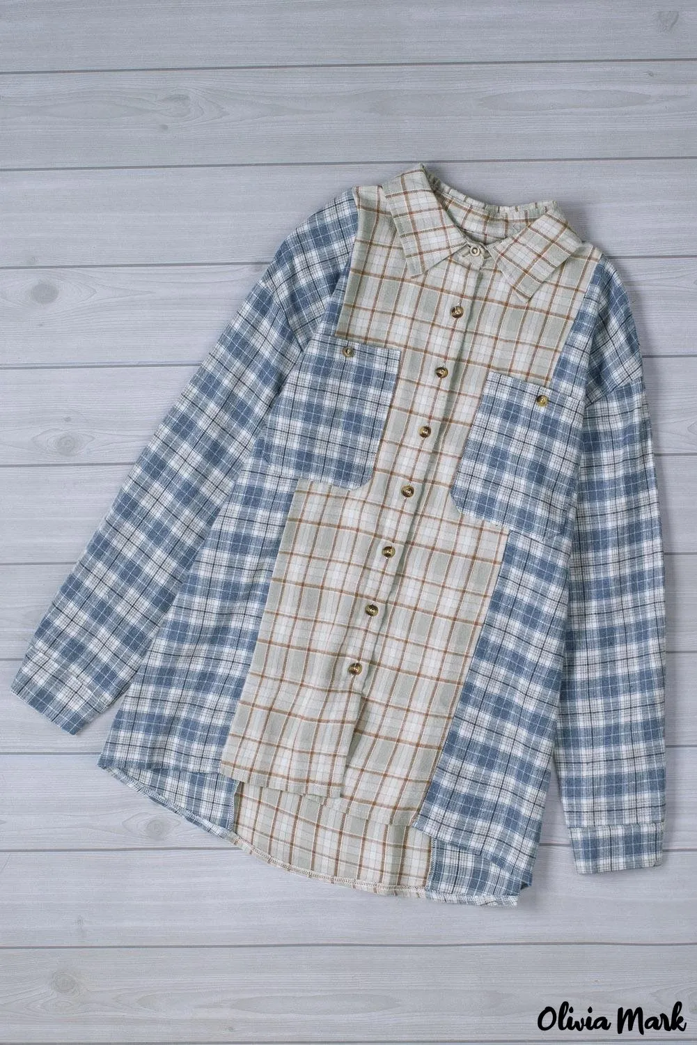 Deanwangkt - Pink Plaid Button Down Long Sleeve Shirt With Color Block Pocket