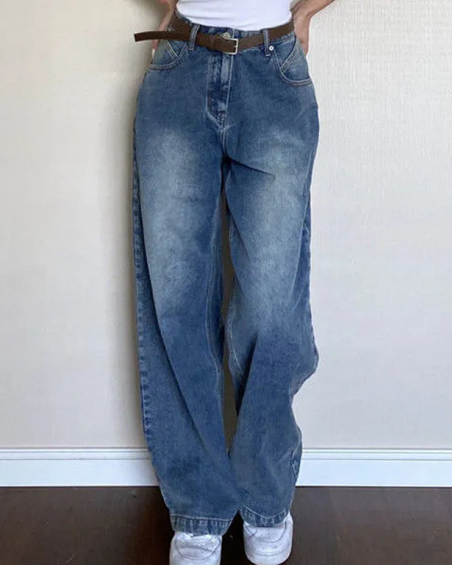 Distressed Retro Loose Floor-Length Jeans