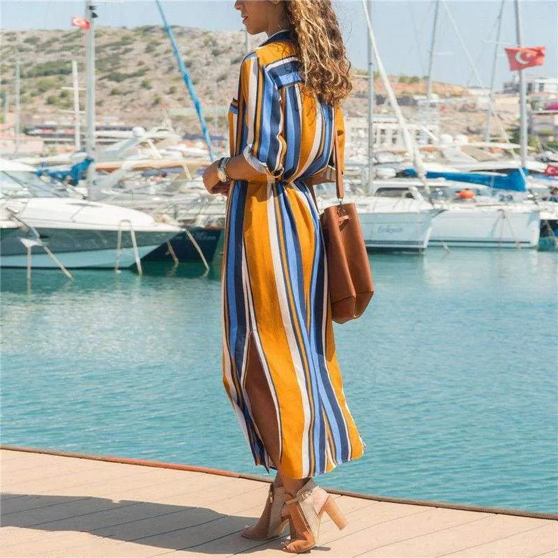 FashionSierra - New Spring Women's arrival Stripe T-Shirt High waist Casual Beach style Loose Shirt Long Dress