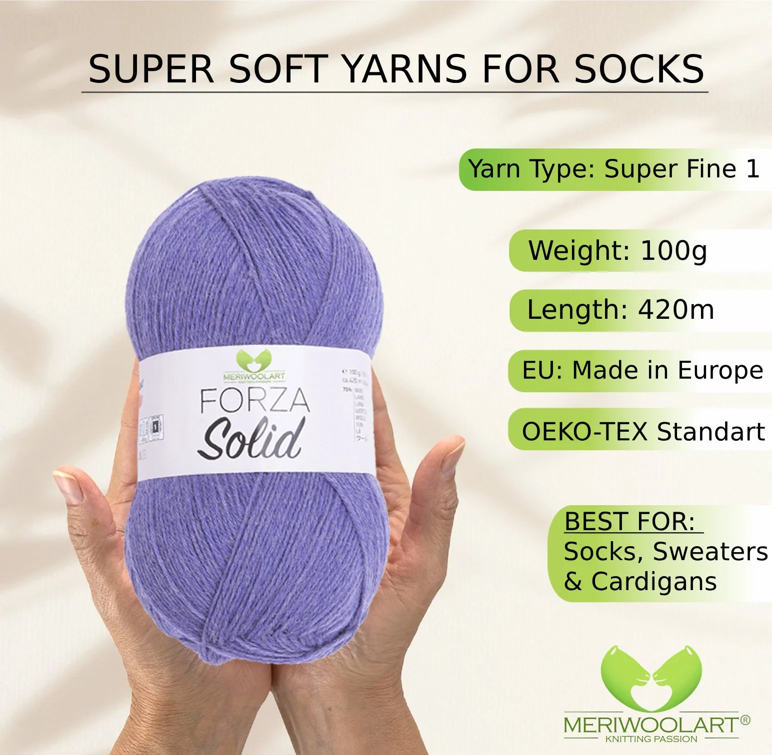 FORZA SOLID Lavender-4616 WOOL SOCK YARN 100g 420m