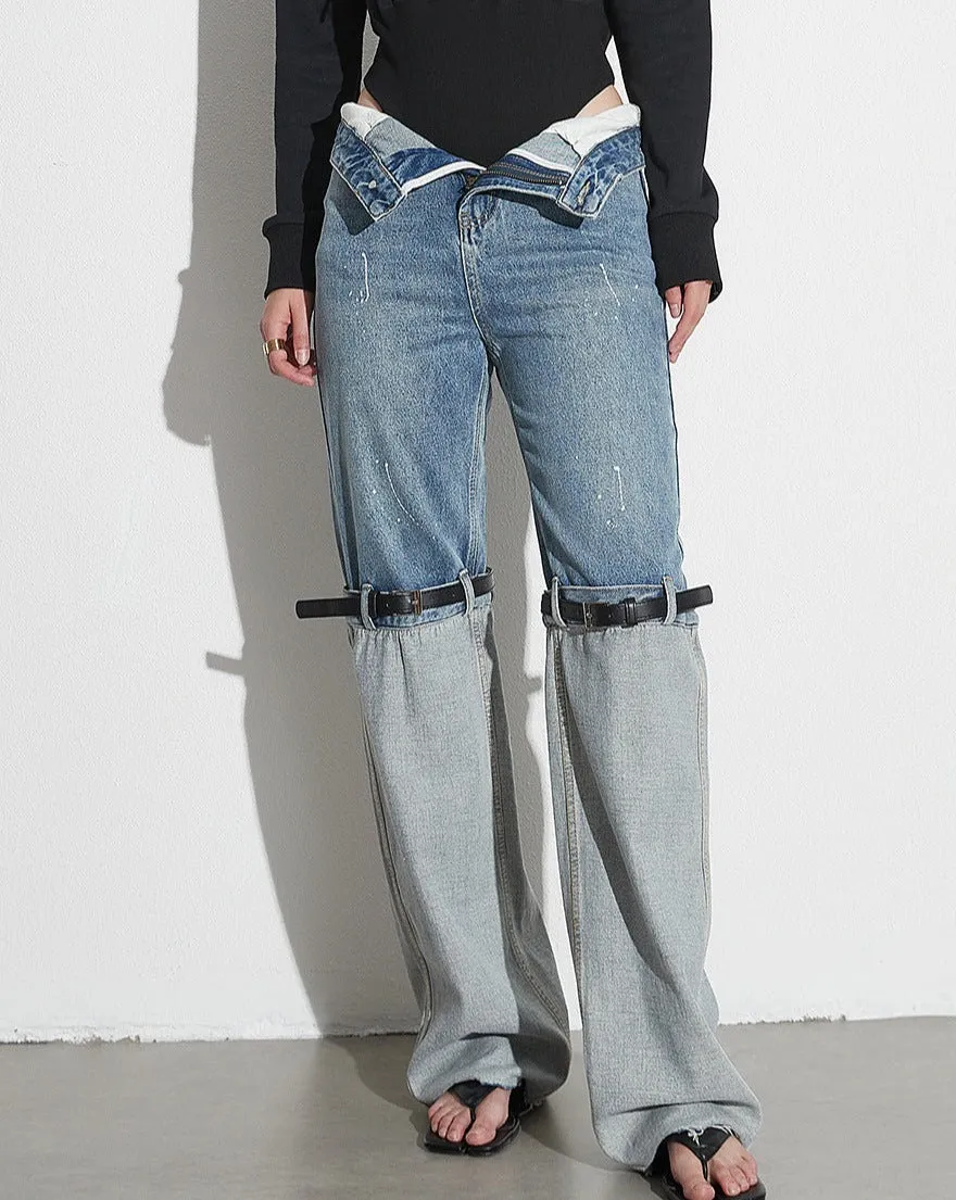 High Street High-Rise Contrast Frenchy Turn-up  Straight-Leg Hybrid Jeans