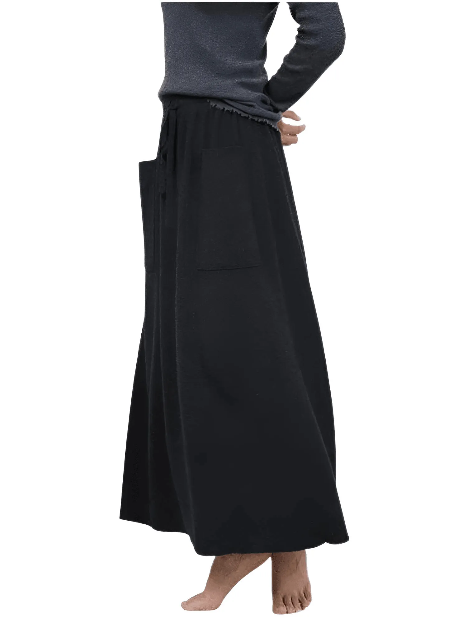 High Waist Cashmere Wool Long Skirt With Pockets