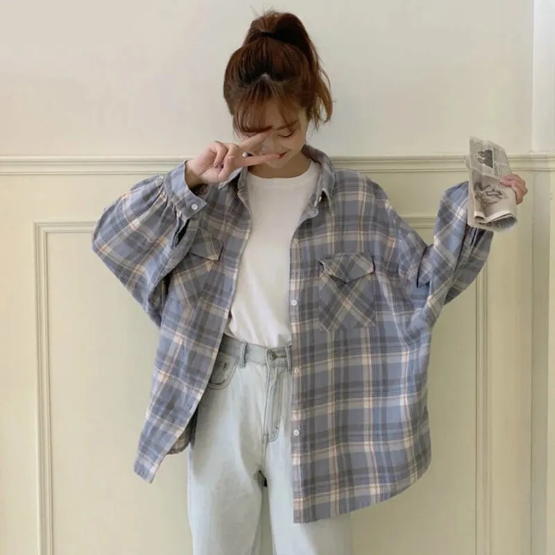 Joskaa Christmas Gift JMPRS Plaid Shirts Women Long Sleeve Casual Loose Fashion Simple All-match Students Button Up Korean Style Shirt New 2024 Tops