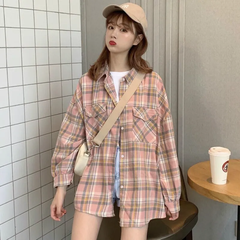 Joskaa Christmas Gift JMPRS Plaid Shirts Women Long Sleeve Casual Loose Fashion Simple All-match Students Button Up Korean Style Shirt New 2024 Tops