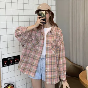 Joskaa Christmas Gift JMPRS Plaid Shirts Women Long Sleeve Casual Loose Fashion Simple All-match Students Button Up Korean Style Shirt New 2024 Tops