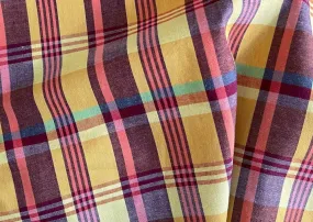 Light-Weight Sunny Lemon, Mango, Cantaloupe & Pomegranate Plaid Cotton (Made in Italy)