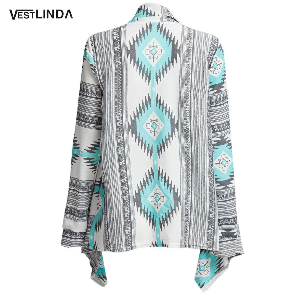 Long Cardigan Collarless shrug Long Sleeve Asymmetrical Printed for women