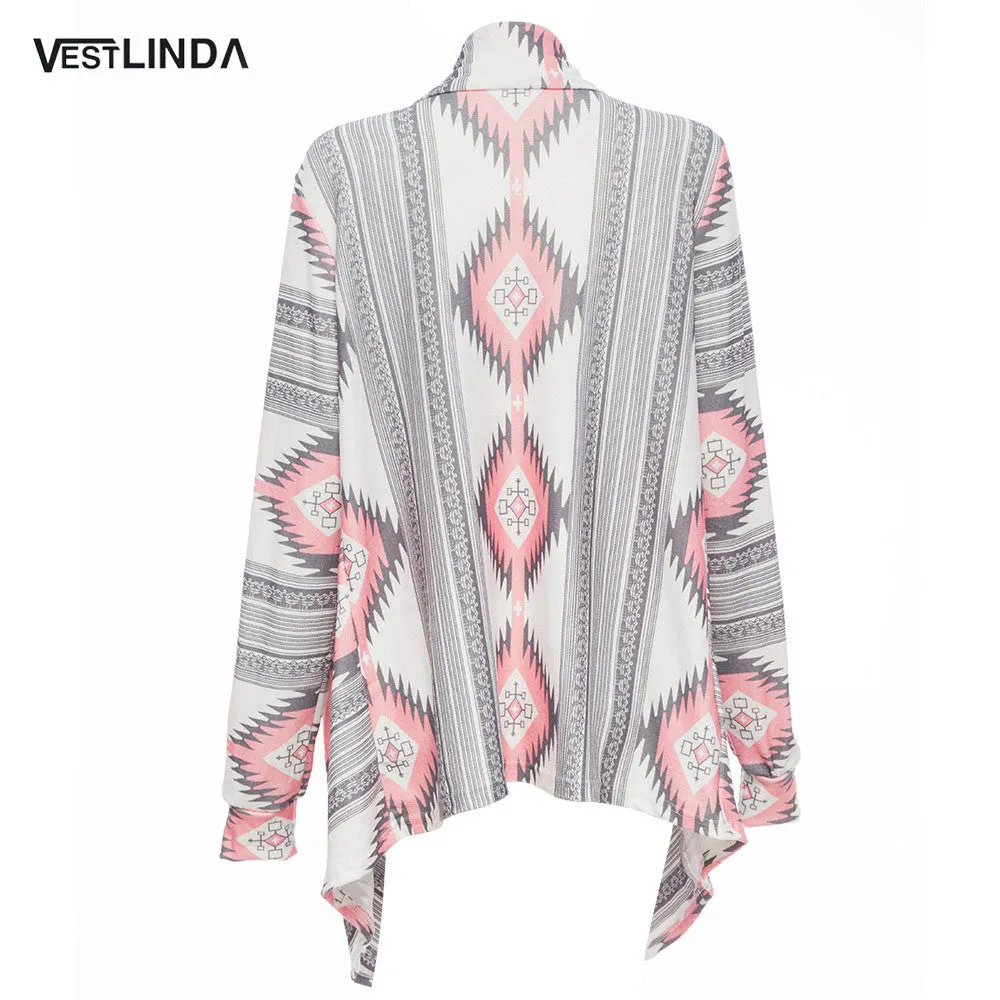 Long Cardigan Collarless shrug Long Sleeve Asymmetrical Printed for women