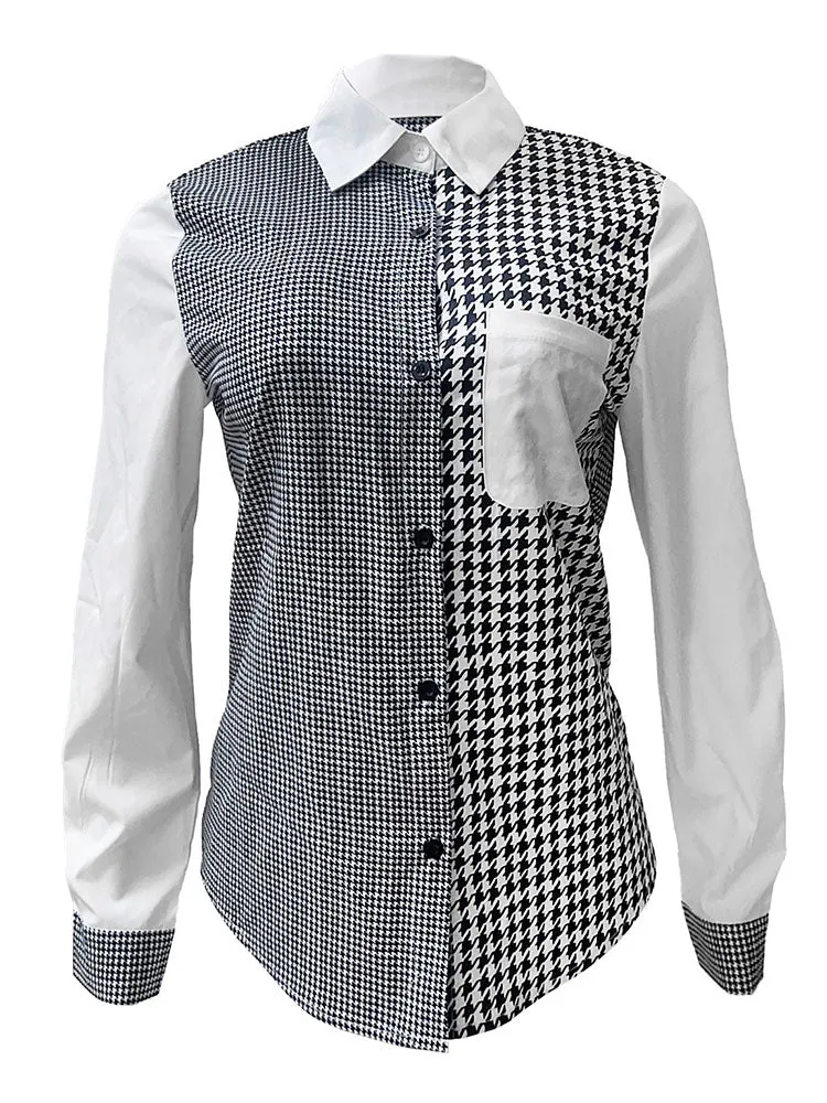 Long Sleeves Houndstooth Button Shirts