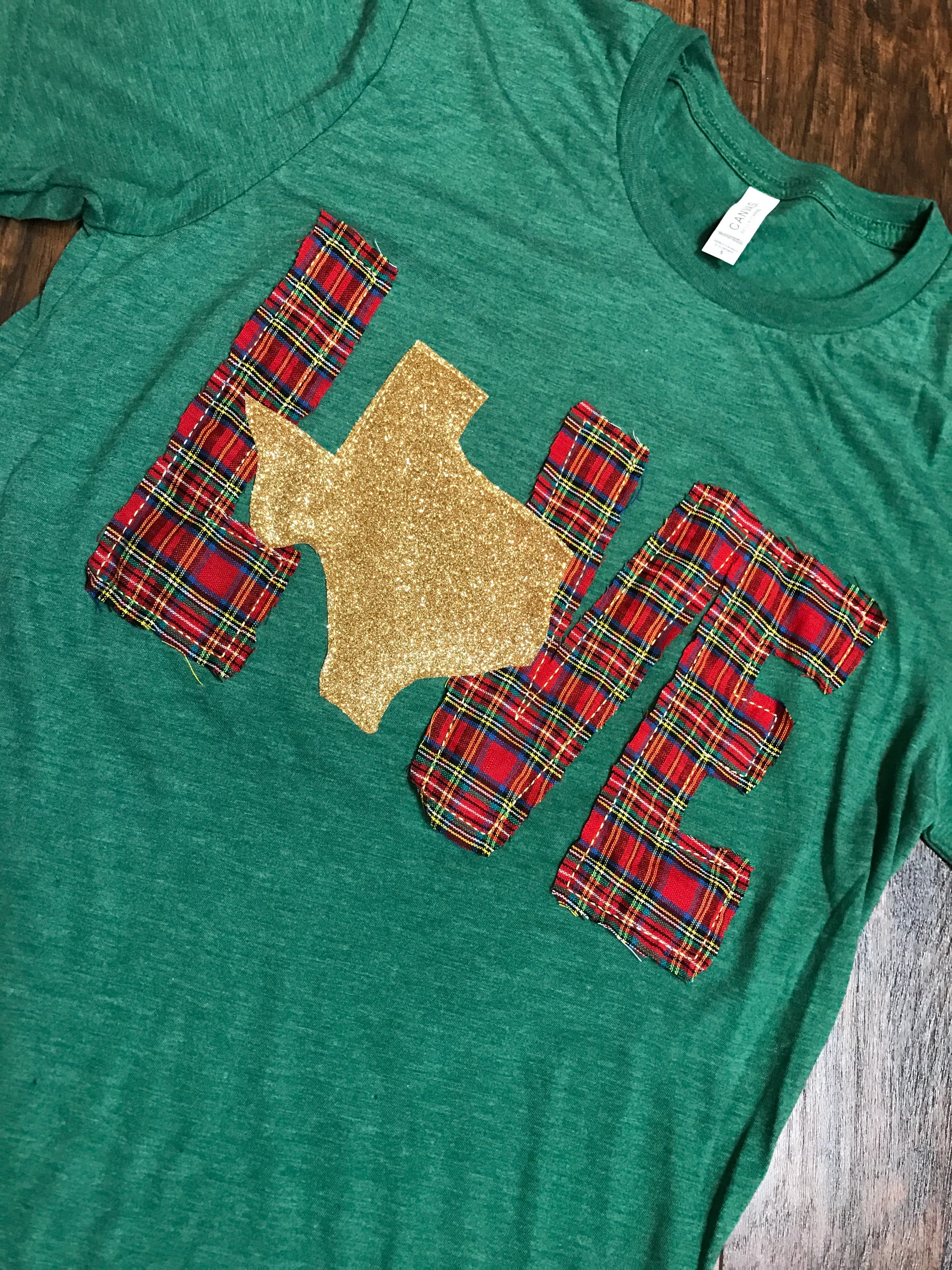 Love Texas Christmas Green with Plaid and Gold Texas