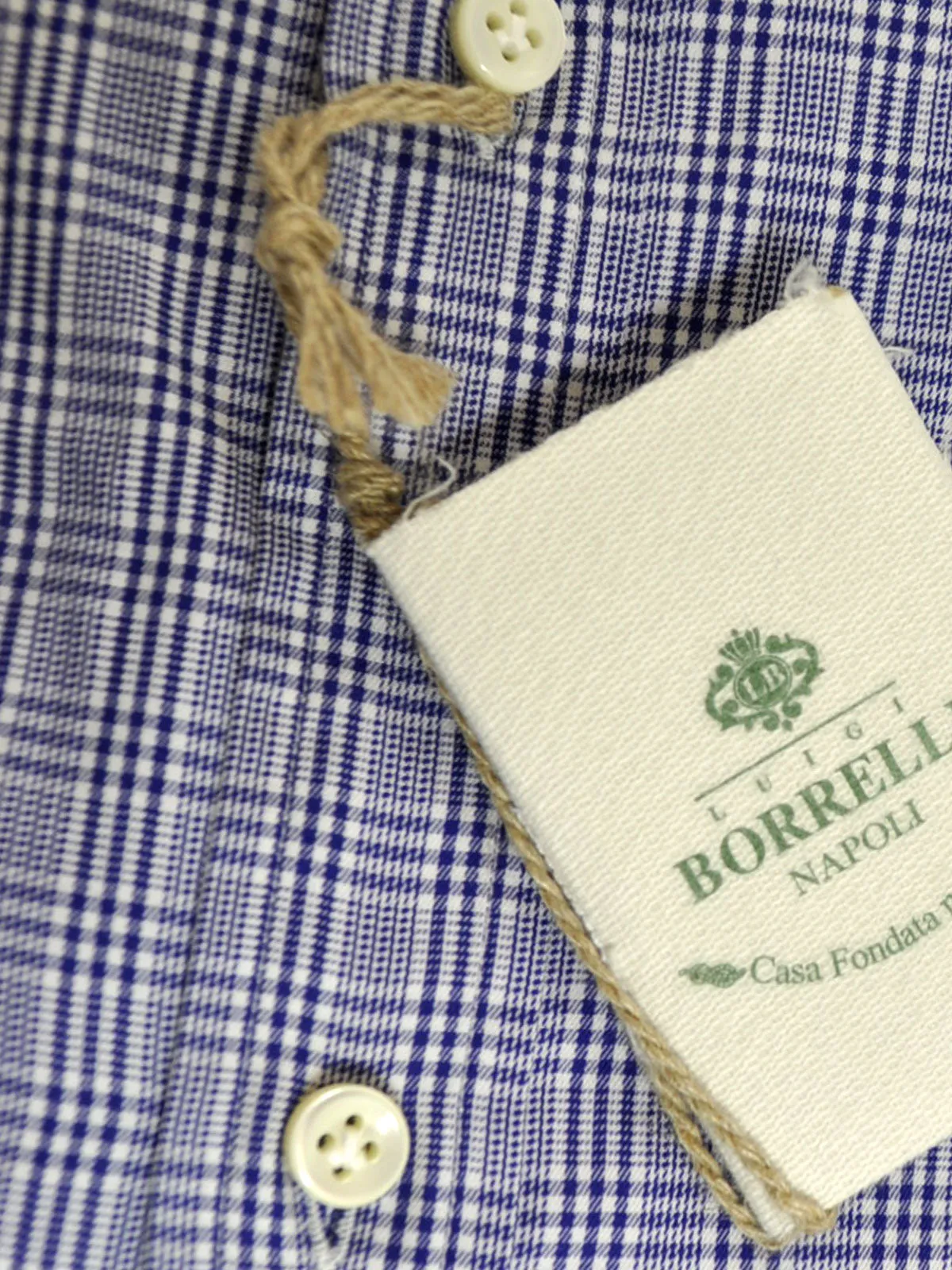 Luigi Borrelli Dress Shirt White Navy Check Plaid 40 - 15 3/4 SALE