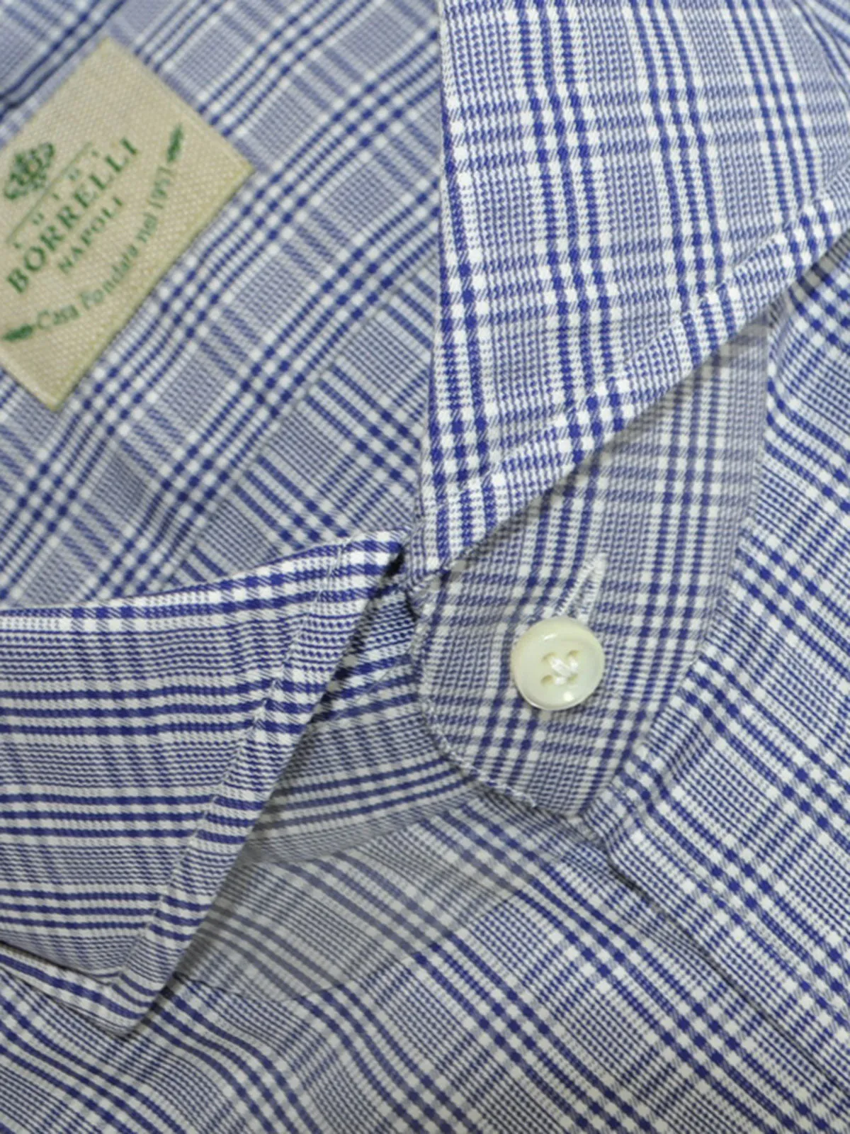 Luigi Borrelli Dress Shirt White Navy Check Plaid 40 - 15 3/4 SALE