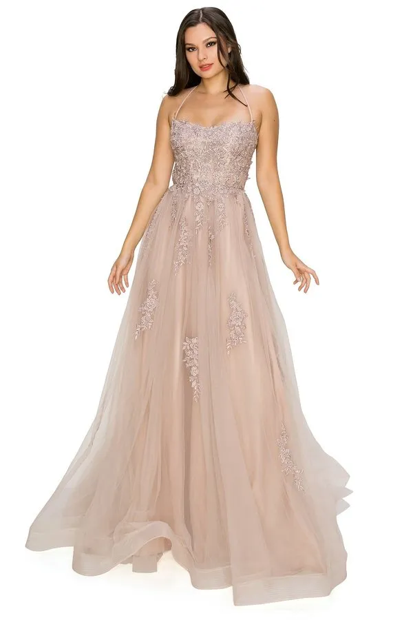 Mauve Lace Applique Tulle A-Line Gown by Cinderella Couture USA AS8031J-MAU - Special Occasion/Curves