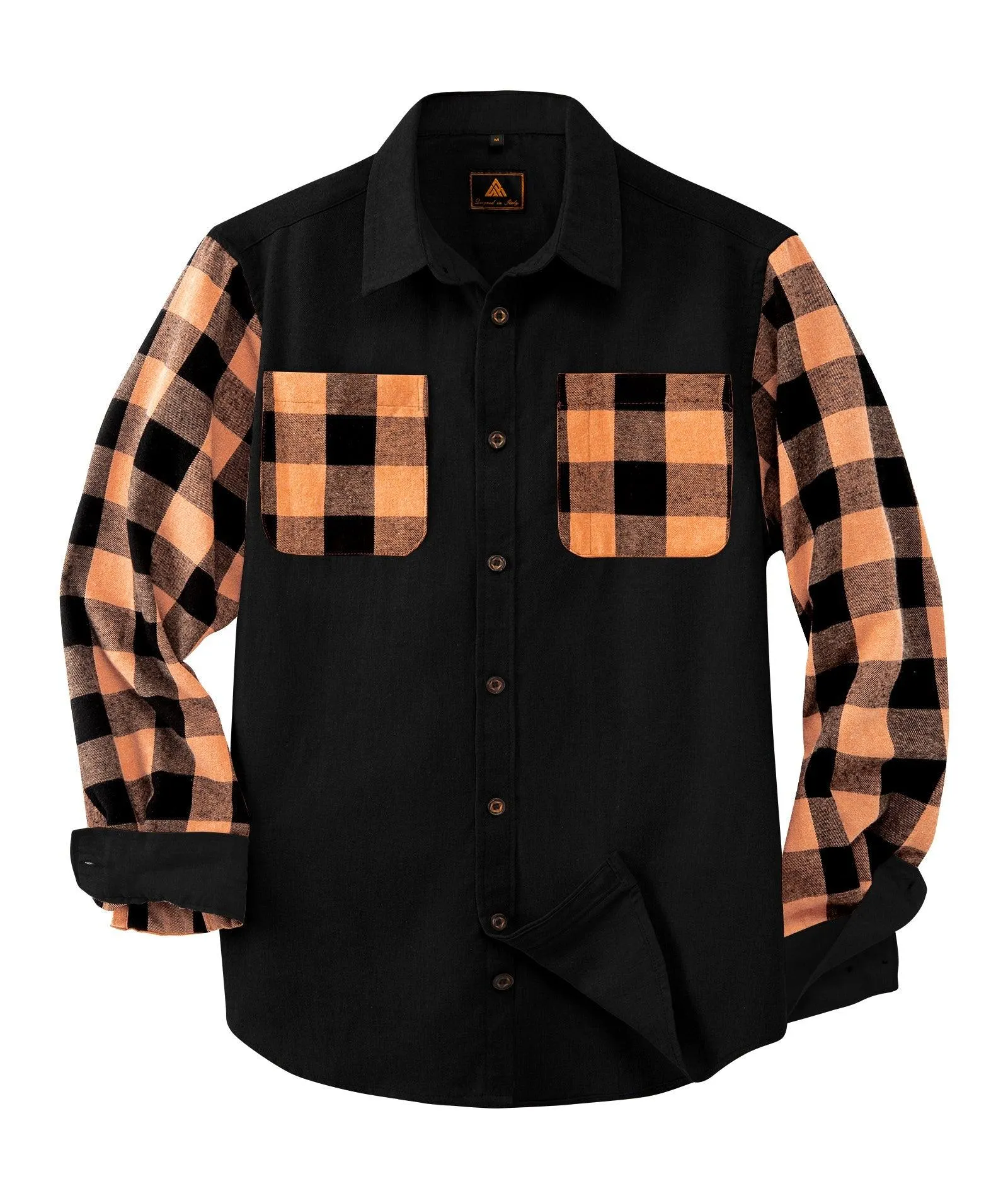 Men's Button Up Double Pocket Plaid Shirt-ZPK007275