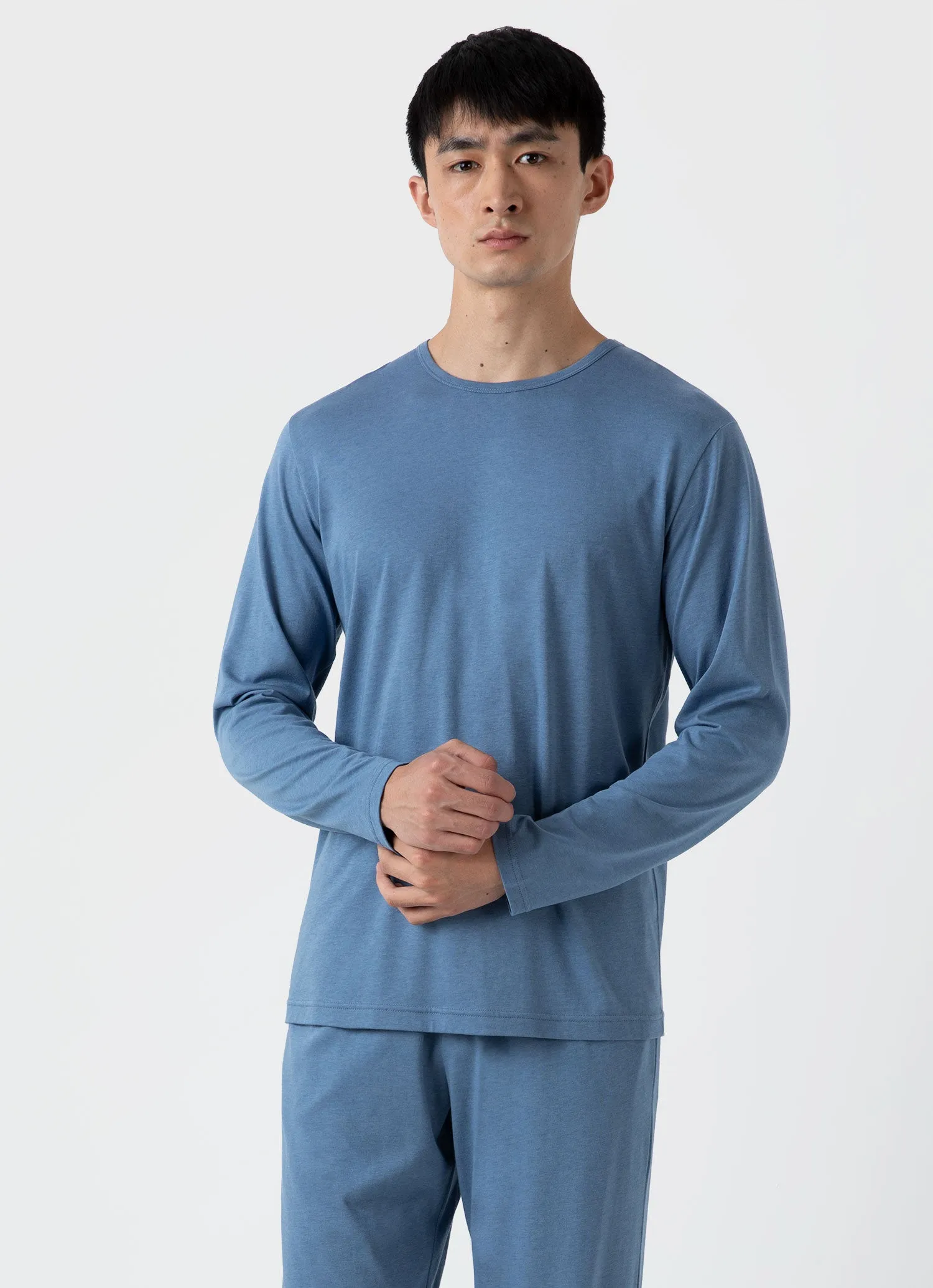 Men's Cotton Modal Lounge Long Sleeve T-shirt in Bluestone