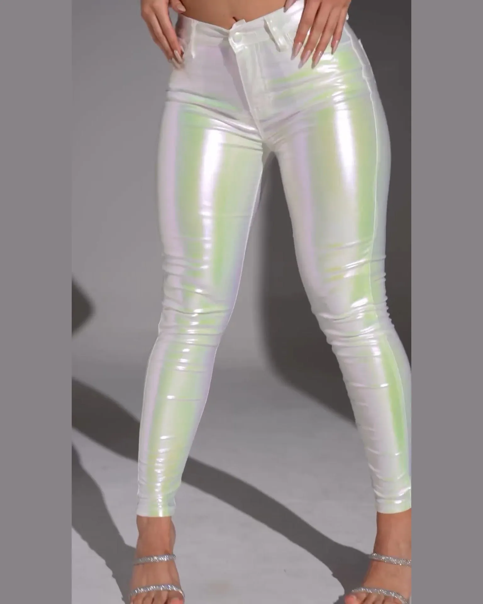 Mid-Rise Hip Lift Skinny Metallic Trousers