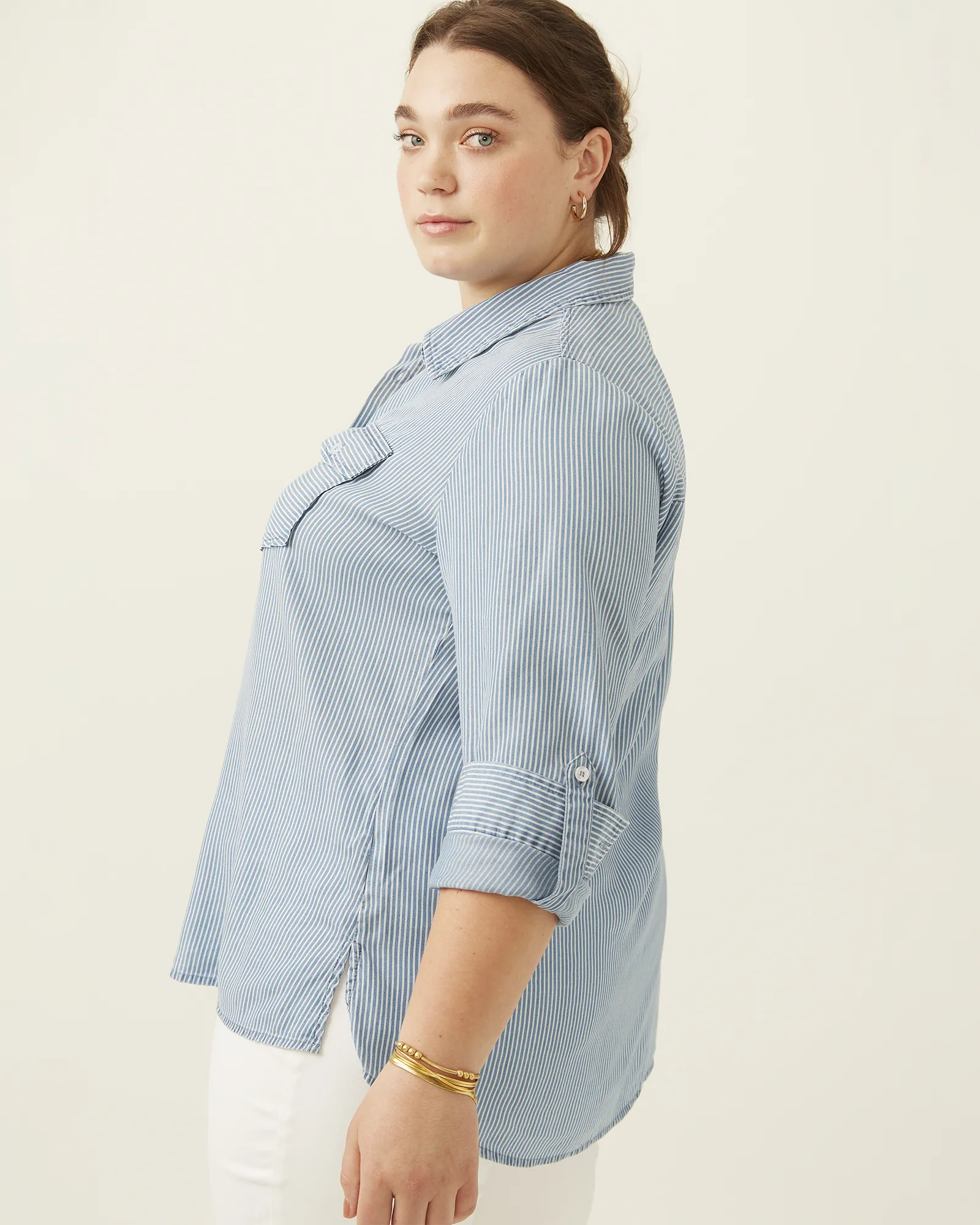 Myla Button-Down Chambray Shirt | Light Blue / White