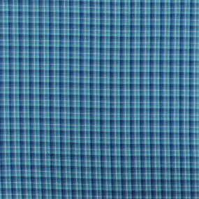 Navy Blue-Teal-Multi Plaid Cotton-Polyester Madras Woven Fabric