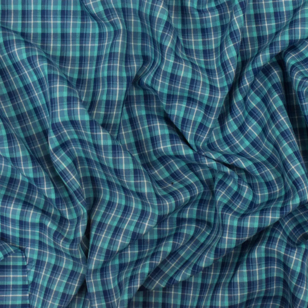 Navy Blue-Teal-Multi Plaid Cotton-Polyester Madras Woven Fabric