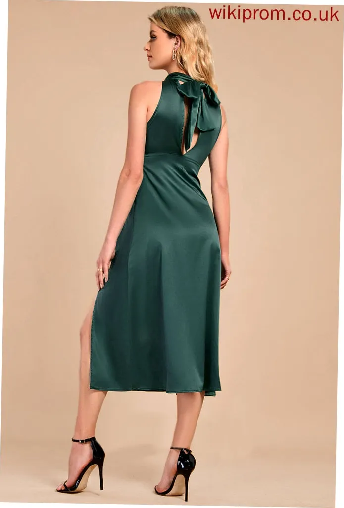 Neck Sleeveless High Noelle A-line Club Dresses Elegant Dresses Midi Satin