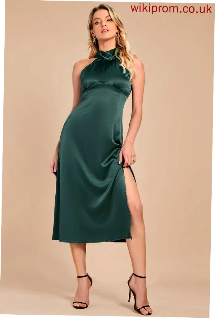 Neck Sleeveless High Noelle A-line Club Dresses Elegant Dresses Midi Satin