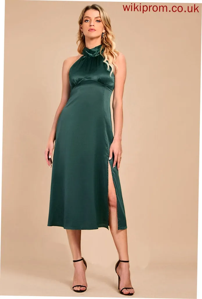 Neck Sleeveless High Noelle A-line Club Dresses Elegant Dresses Midi Satin