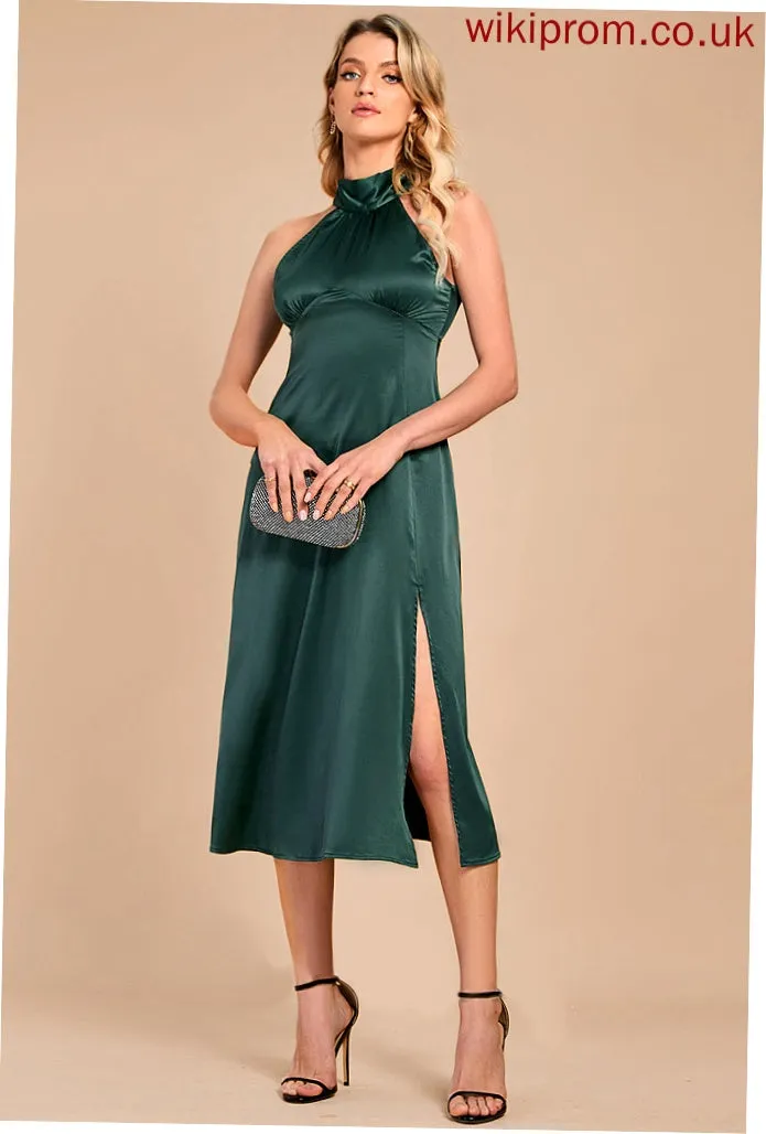 Neck Sleeveless High Noelle A-line Club Dresses Elegant Dresses Midi Satin