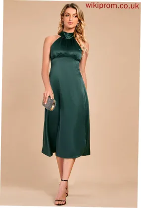 Neck Sleeveless High Noelle A-line Club Dresses Elegant Dresses Midi Satin