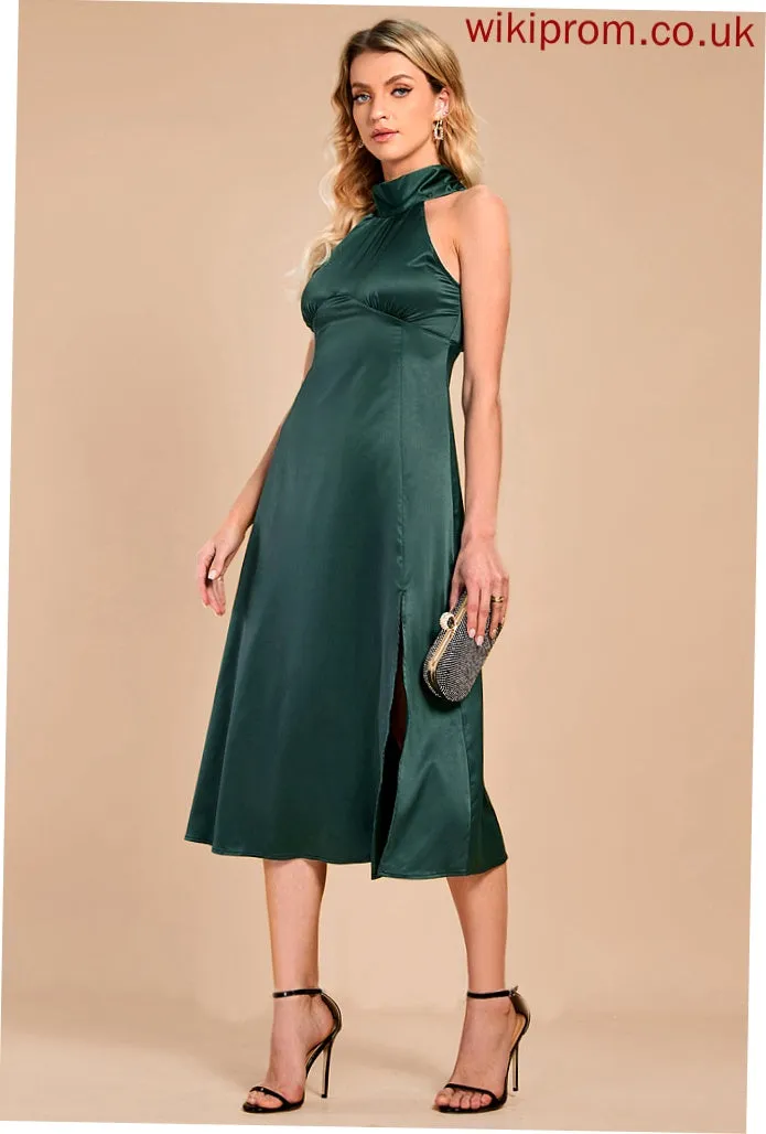 Neck Sleeveless High Noelle A-line Club Dresses Elegant Dresses Midi Satin