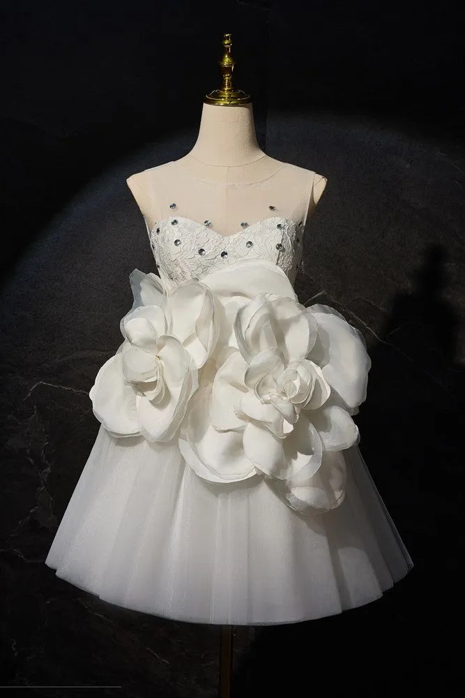 New Arrival Ivory Sleeveless Homecoming Dresses with Flower Appliques